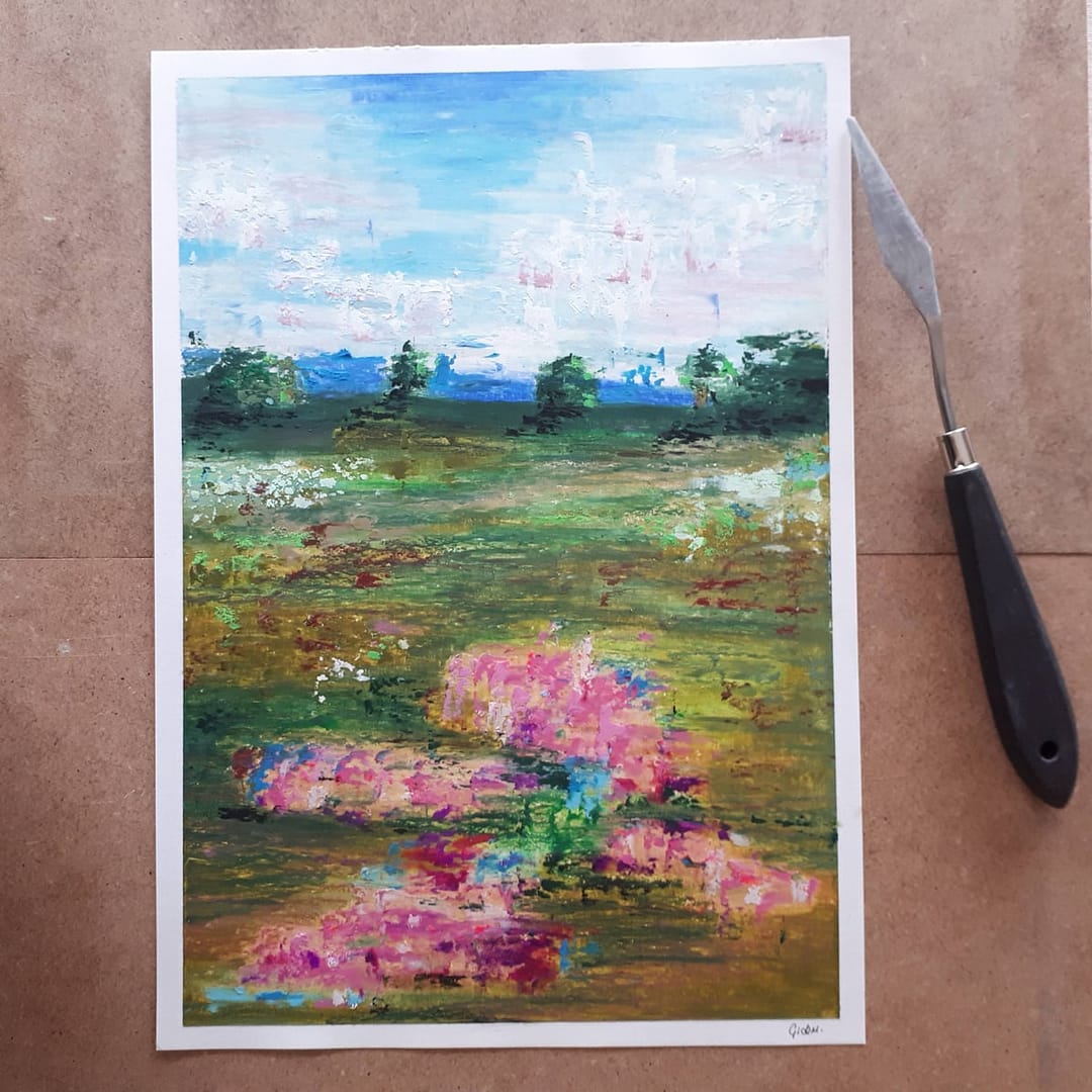 Hidden Beauties & Up On the Hill Duo oil pastel painting