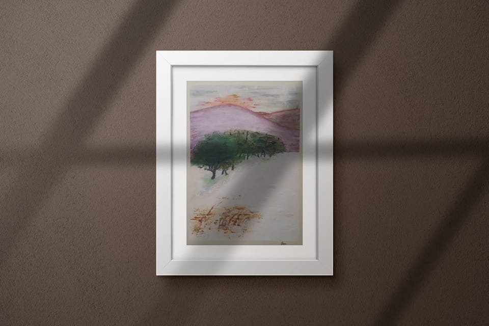 Mauve Winter oil pastel painting